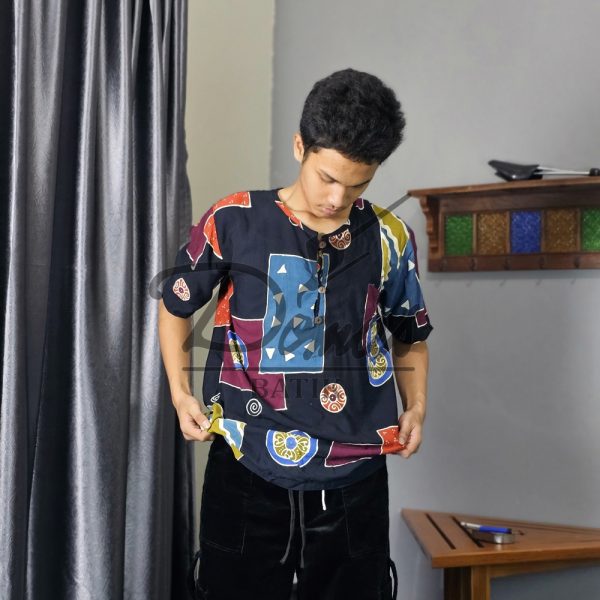 Kaos Batik Pria Atasan Batik Pria Katun Black BD 0302006