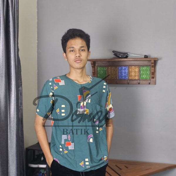 Kaos Batik Pria Atasan Batik Pria Katun Green