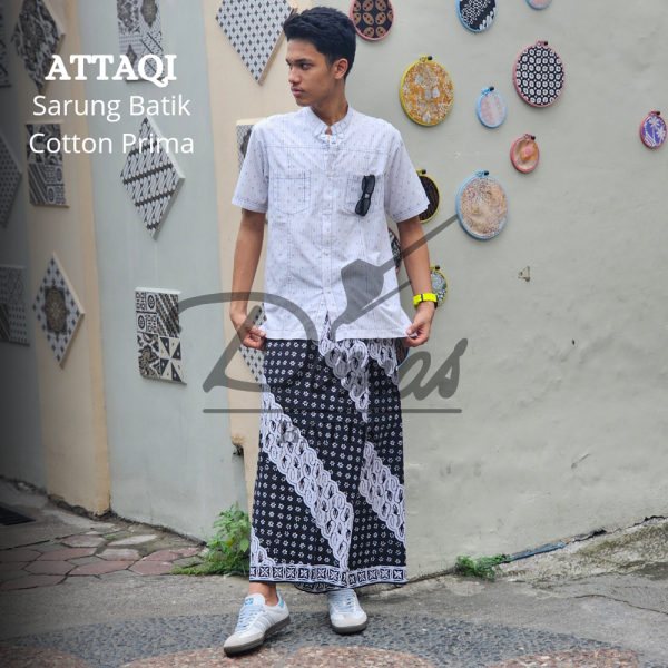 Attaqi Sarung Batik Katun Cap Black White BD 0501009