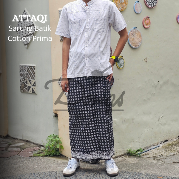 Attaqi Sarung Batik Katun Cap Black White BD 0501014