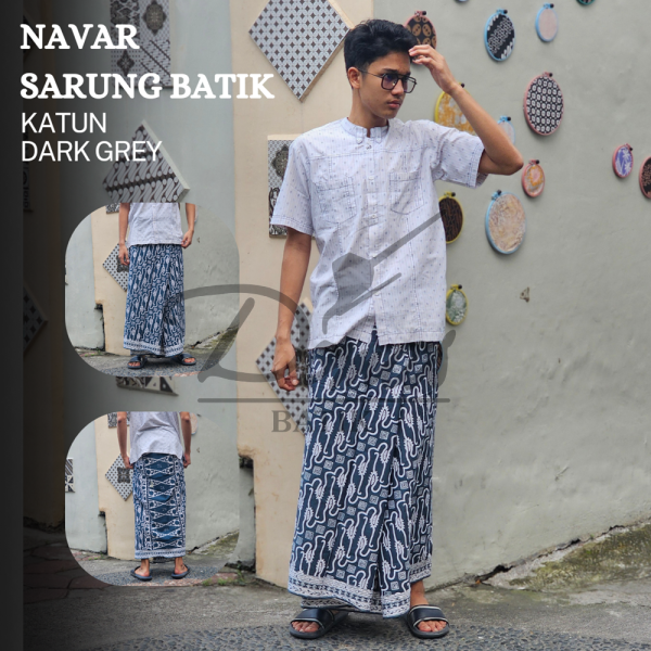 Navar Sarung Batik Katun Cap Dark Grey BD 0501027