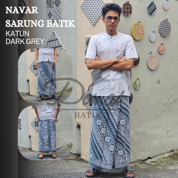 Navar Sarung Batik Katun Cap Dark Grey BD 0501027