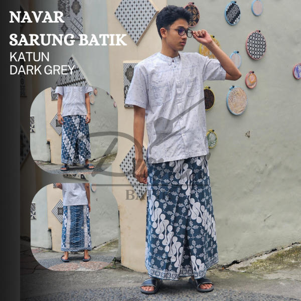 Navar Sarung Batik Katun Cap Dark Grey BD 0501027