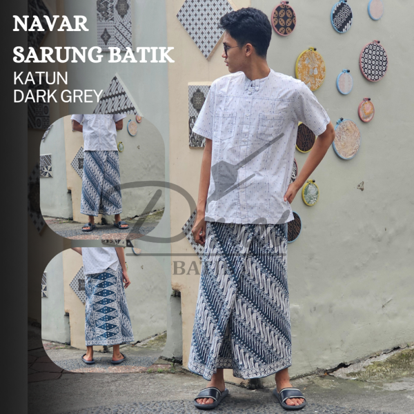 Navar Sarung Batik Katun Cap Dark Grey BD 0501027