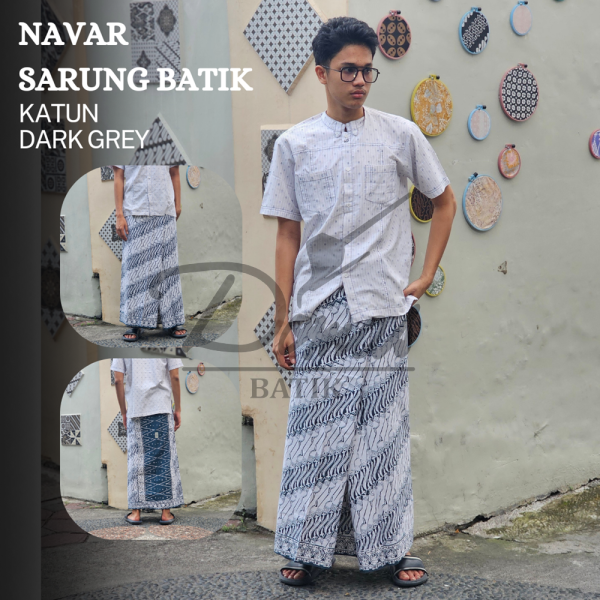 Navar Sarung Batik Katun Cap Dark Grey BD 0501027