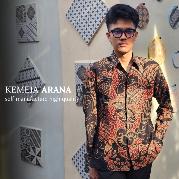 Kemeja Batik Pria Panjang Batik Cap Cotton Arana Black BD 0301001