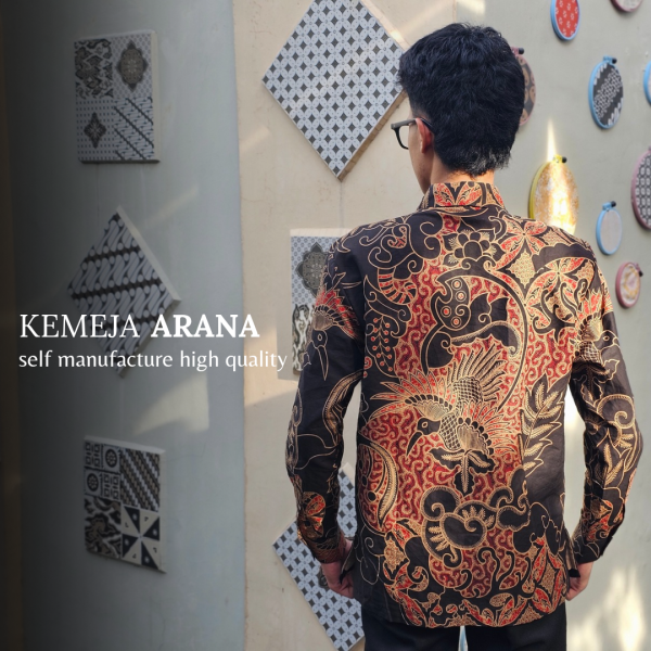 Kemeja Batik Pria Panjang Batik Cap Cotton Arana Black BD 0301001 - Image 3