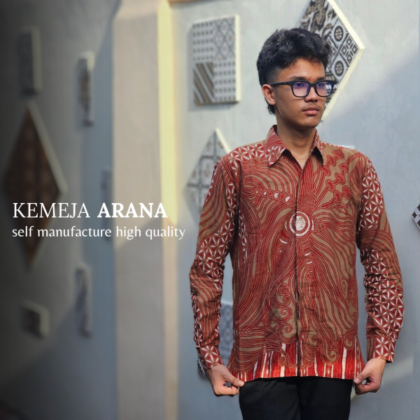 Kemeja Batik Pria Panjang Batik Cap Cotton Arana Red BD 0301002