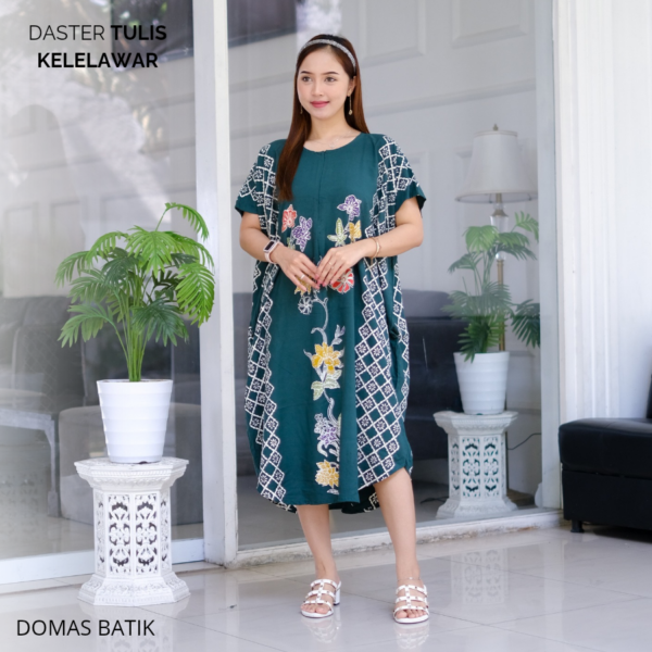 Daster Batik Cap Tulis Rayon Super Premium Green Model Kelelawar BD 0204015 - Image 4