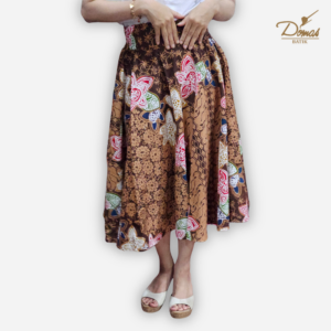 Rok Klok Batik Cap Colet Katun Premium Cokelat Bunga BD 0202007