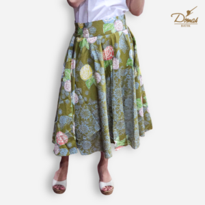 Rok Klok Batik Cap Colet Katun Premium Hijau Mawar BD 0202006